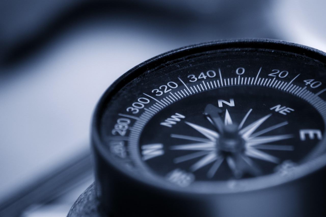 Close up of a compass pointing north. Close up of a compass pointing north.